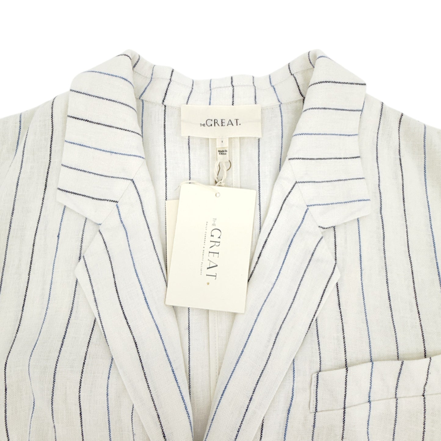 THE GREAT. The Relaxed Blazer in Cream Pinstripes 1|S