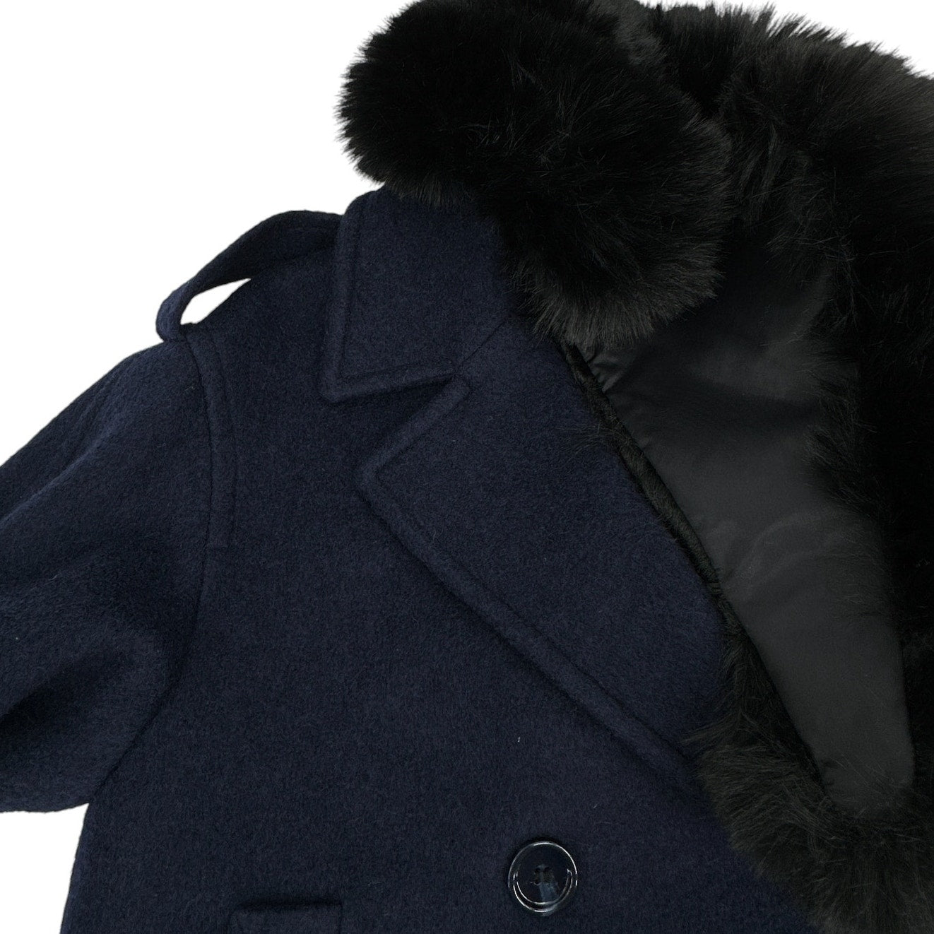 MERCER COLLECTIVE Georgia Faux Fur Collar Double-Breasted Peacoat S