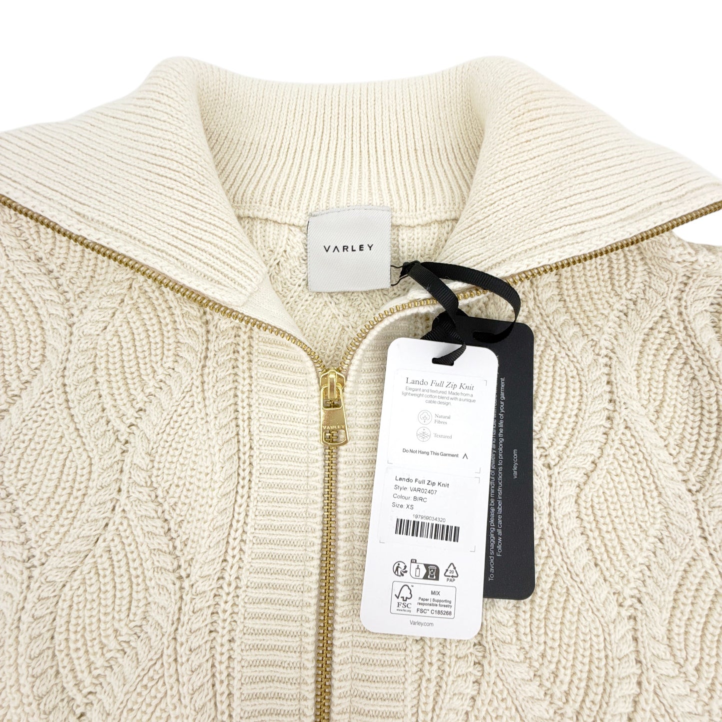 VARLEY Lando Full Zip Knit Sweater in Birch XS