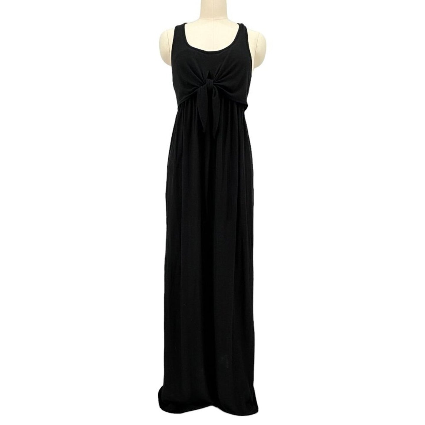 JUICY COUTURE Viscose Linen Jersey Tie-Front Maxi Dress in Black XS