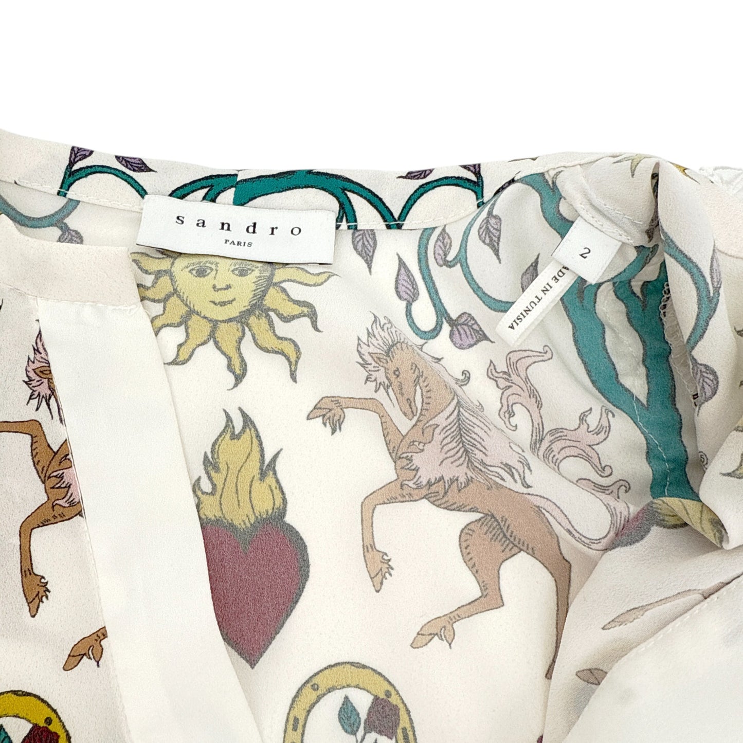 SANDRO Azucar Print Chiffon Blouse In Off White 2|M