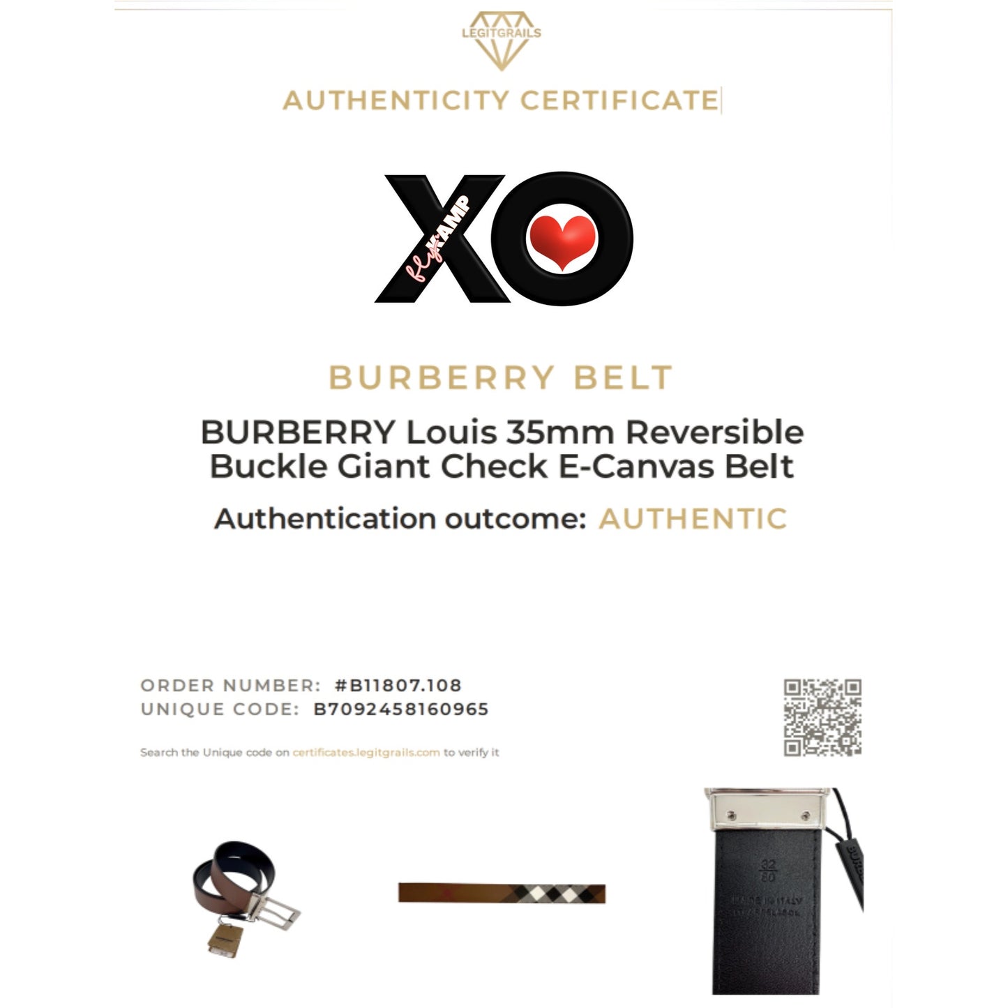 BURBERRY Louis 35mm Reversible Buckle Giant Check E-Canvas Belt 80|32