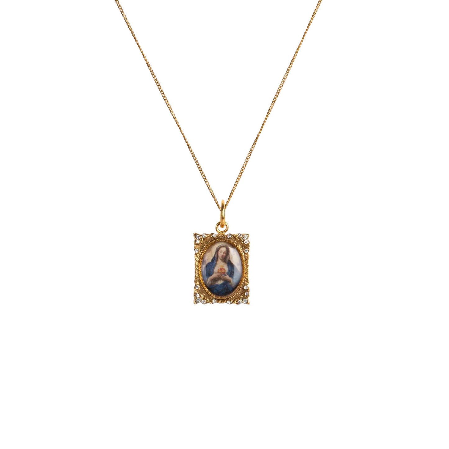 VIRGINS SAINTS & ANGELS VSA Retablo Square Frame Charm Necklace in Gold