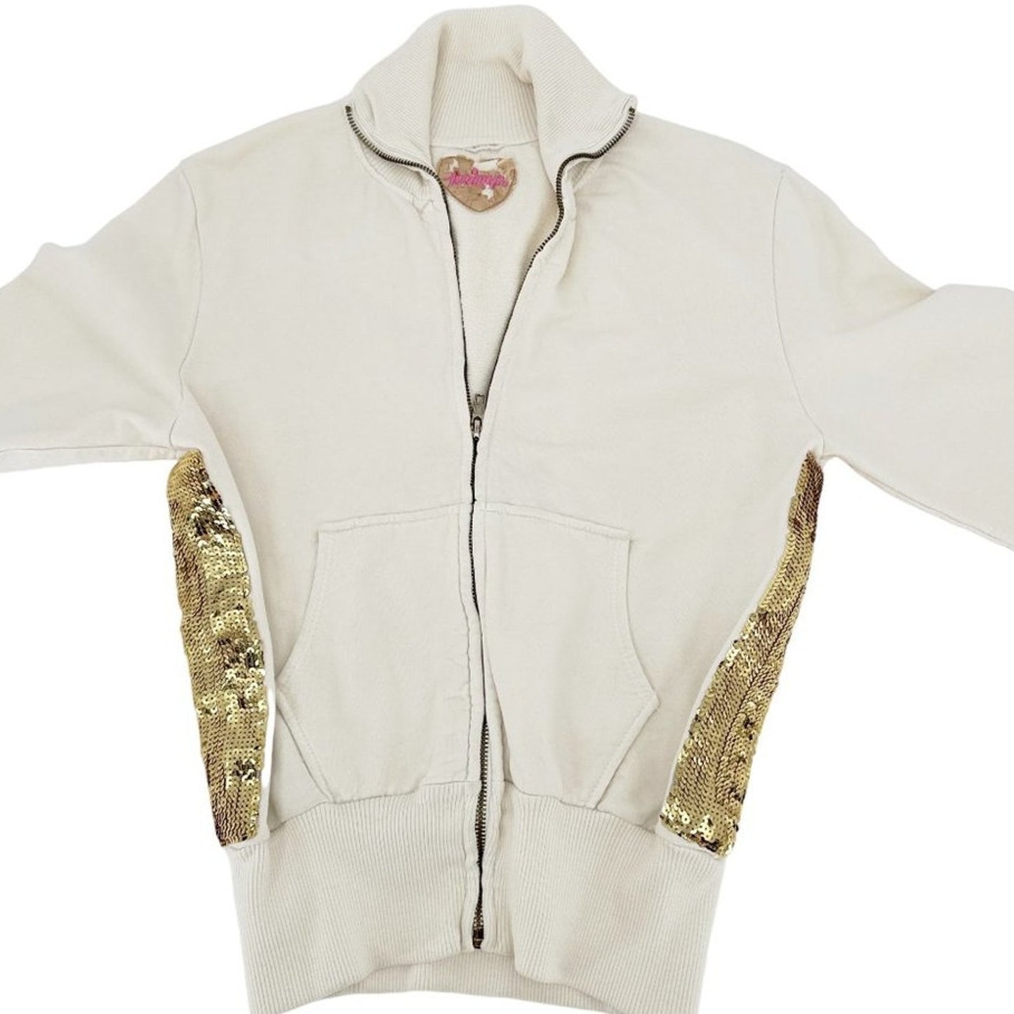 PRIMP Sequin Zip Sweatshirt in Cream & Gold S