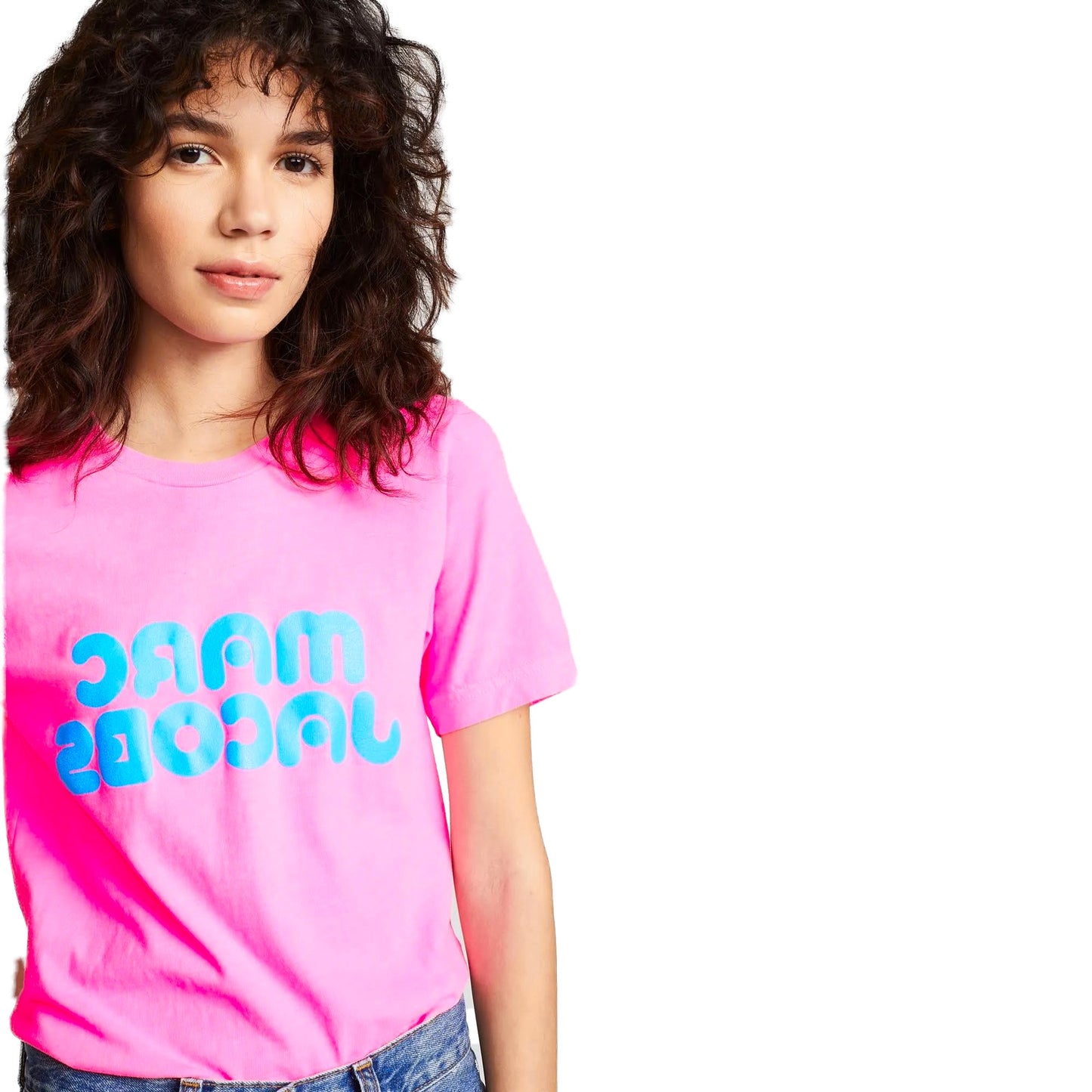 MARC JACOBS Fluorescent Logo Print Tee in Bright Pink S