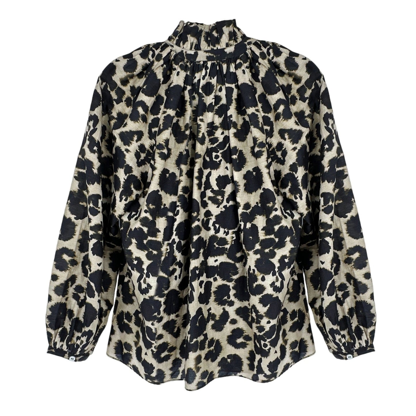 CURRENT ELLIOTT Annabelle Blouse In Khaki Inky Leopard Print XS
