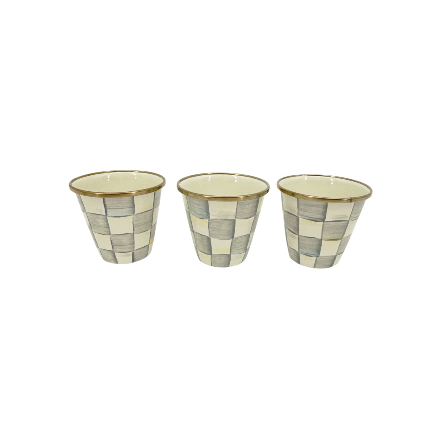 MACKENZIE-CHILDS Herb Pots in Sterling Check Set of 3