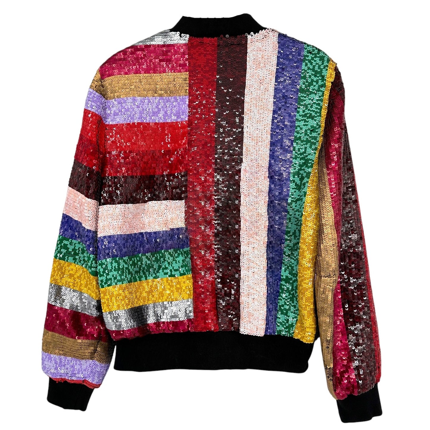 ALICE+OLIVIA Lonnie Sequin Cropped Varsity Jacket S