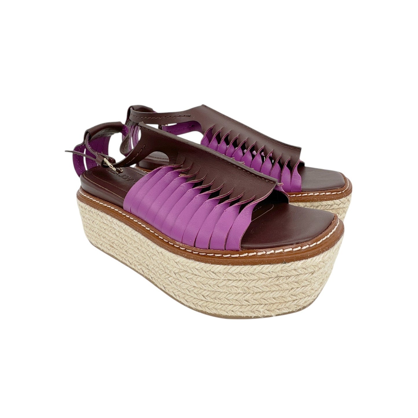 ULLA JOHNSON Valencia Twisted Contrast Flatform Espadrilles In Bitter Chocolate 37