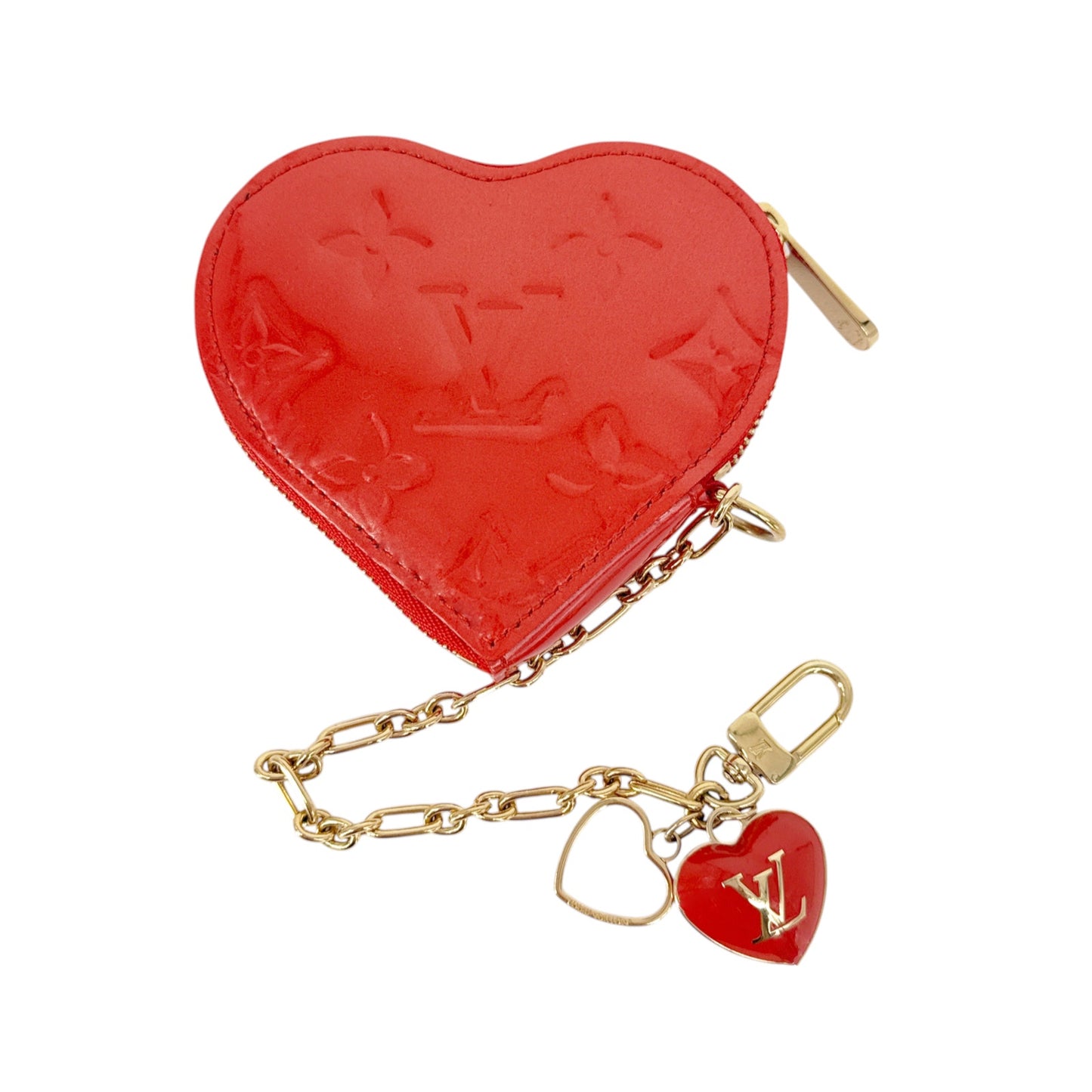 LOUIS VUITTON Vernis Heart Coin Purse Orange Sunset