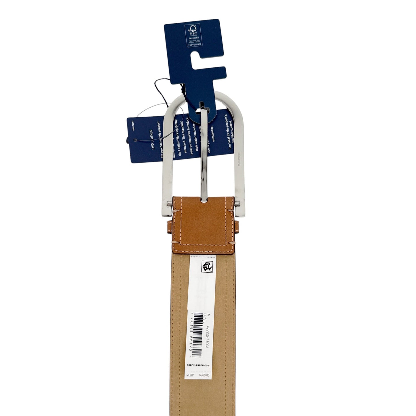 POLO RALPH LAUREN Elongated-Buckle Leather Belt in Cuoio & Silver M
