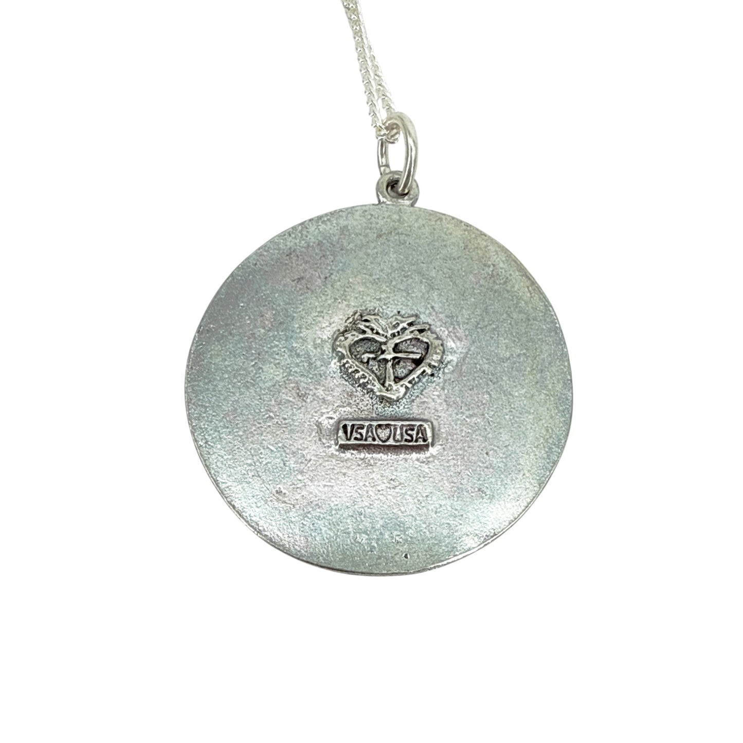 VIRGINS SAINTS & ANGELS VSA Disco Virgin Charm Necklace Silver & Black Diamond