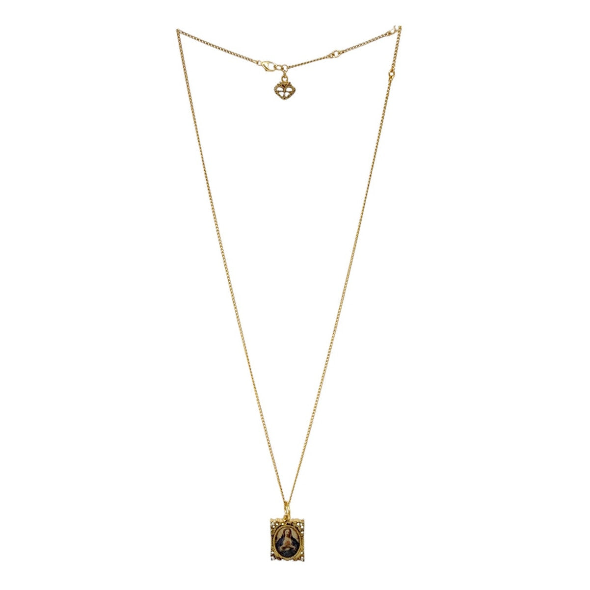 VIRGINS SAINTS & ANGELS VSA Retablo Square Frame Charm Necklace in Gold