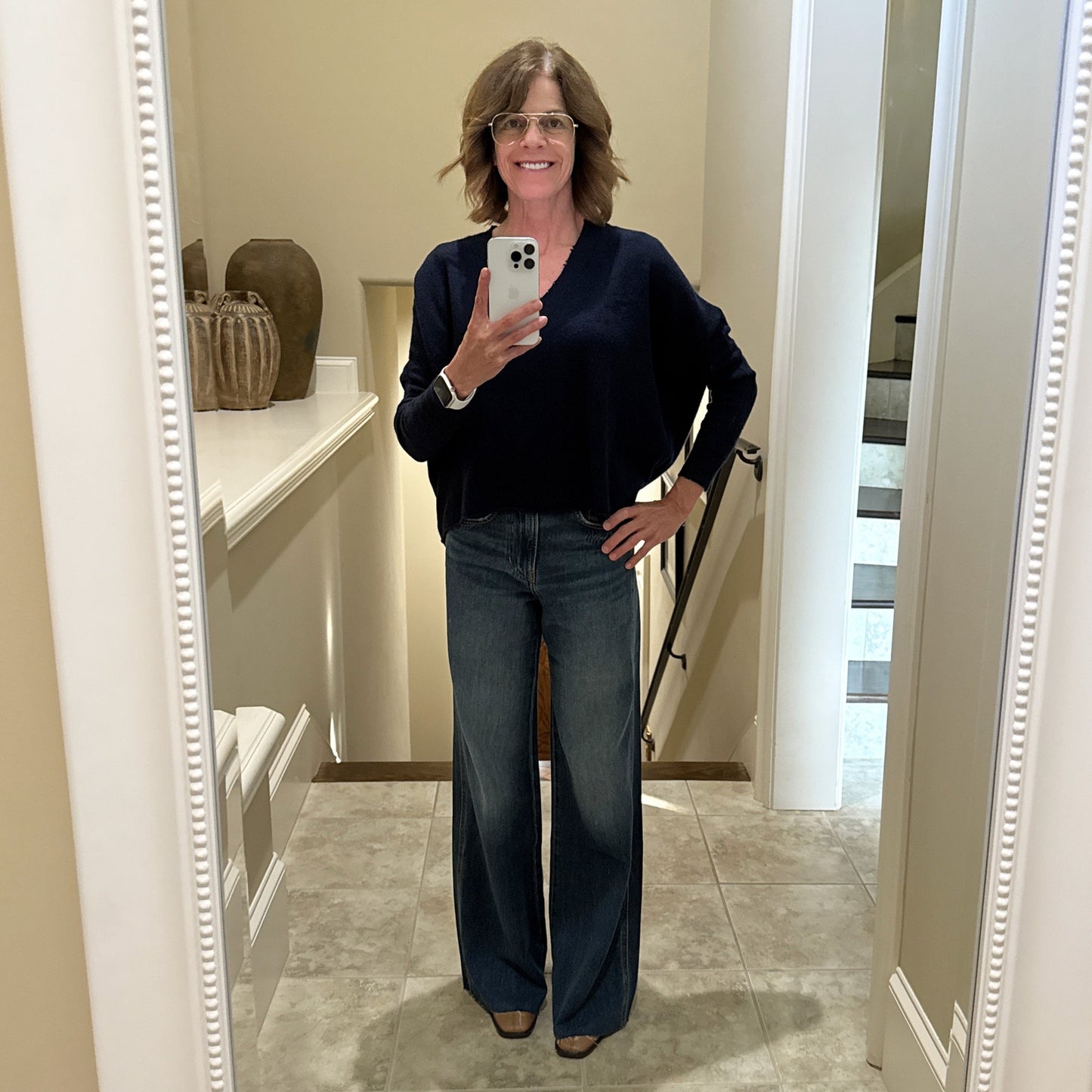 27 MILES Cashmere V-Neck Sweater Navy XS