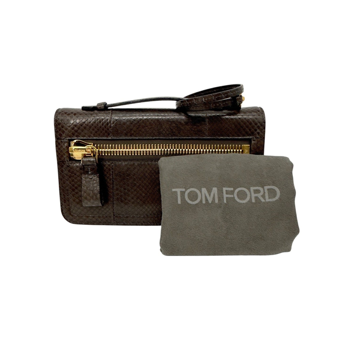 TOM FORD Jennifer Python Clutch Bag with Strap in Graphite