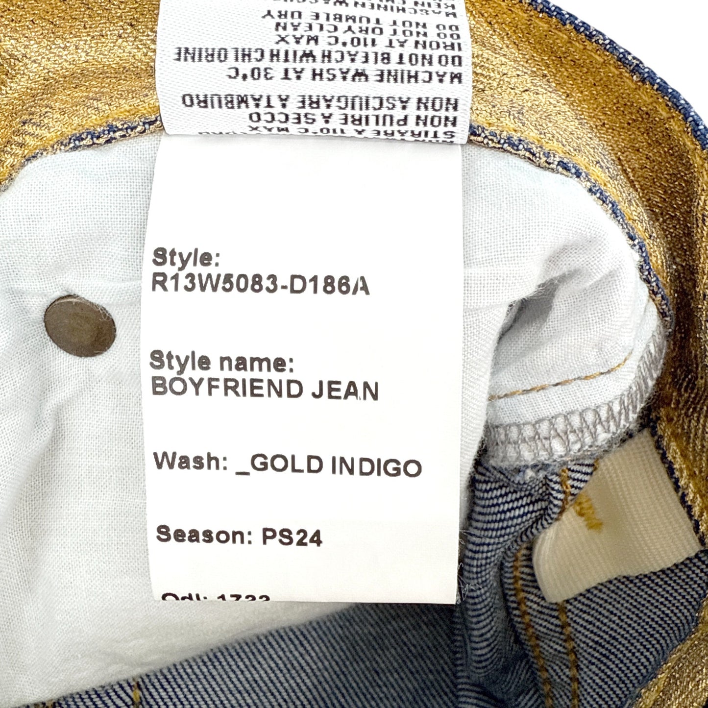 R13 Boyfriend Jean in Gold Indigo 24