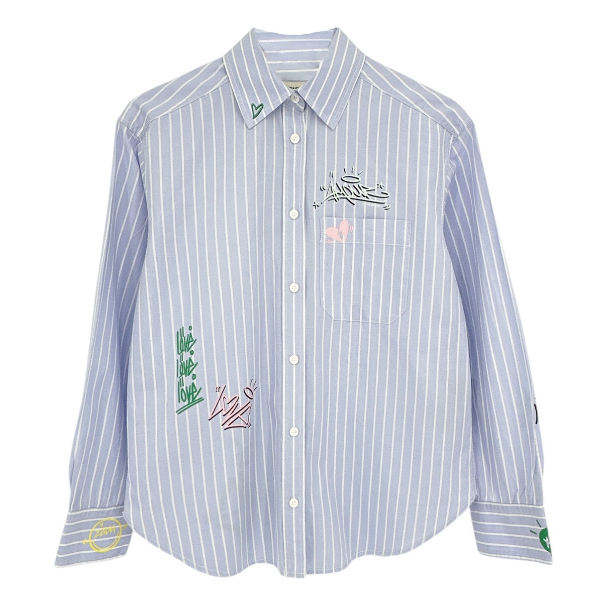ZADIG & VOLTAIRE Tais Raye Tag Stripe Cotton Graphic Shirt S