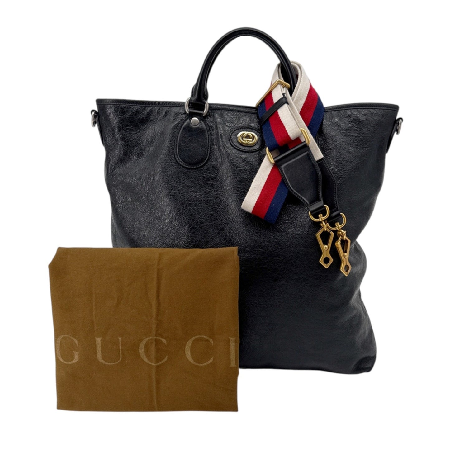 GUCCI Textured Leather Morpheus Militare Crossbody Tote Bag in Black