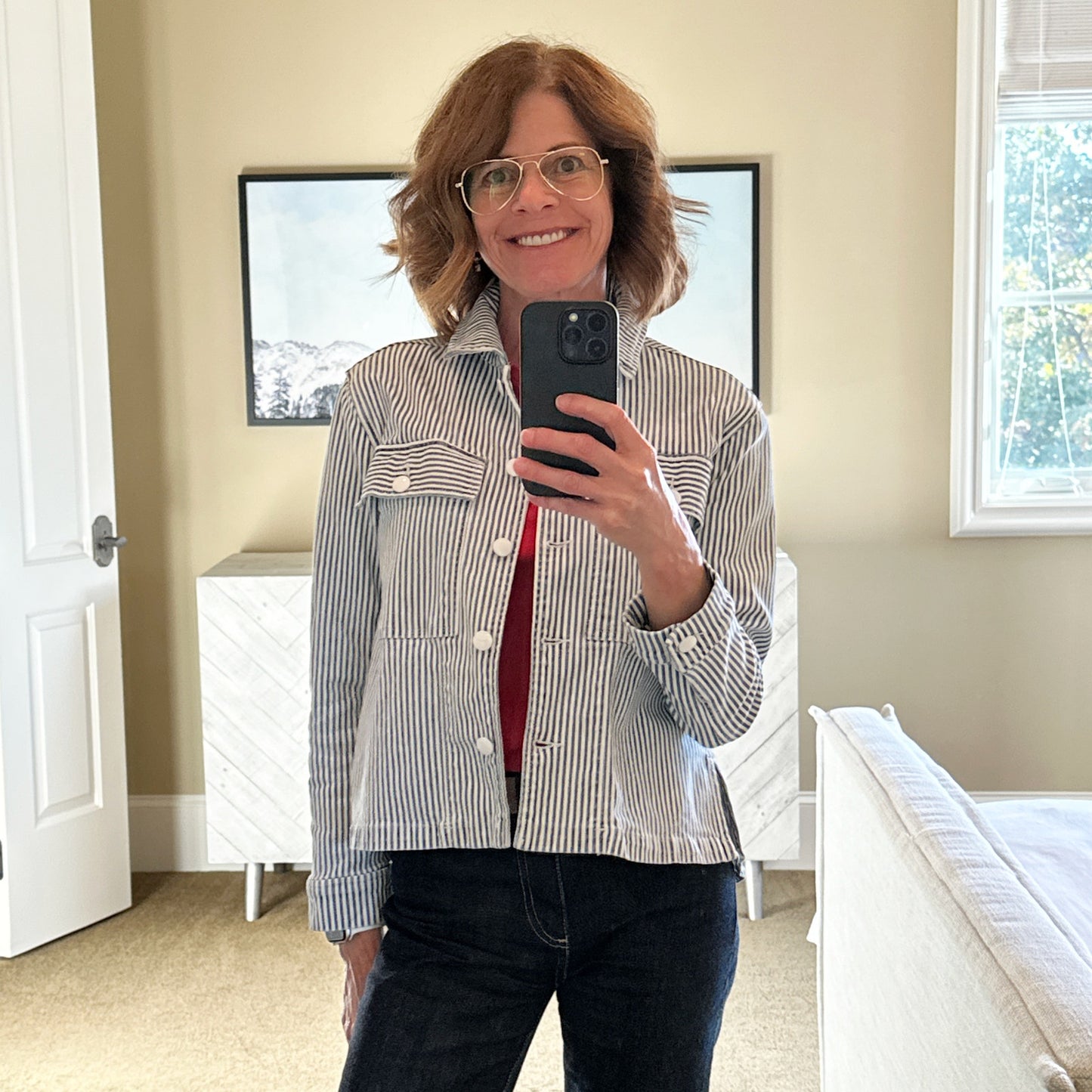 FRAME Engineer Striped Denim Shirt Jacket XS