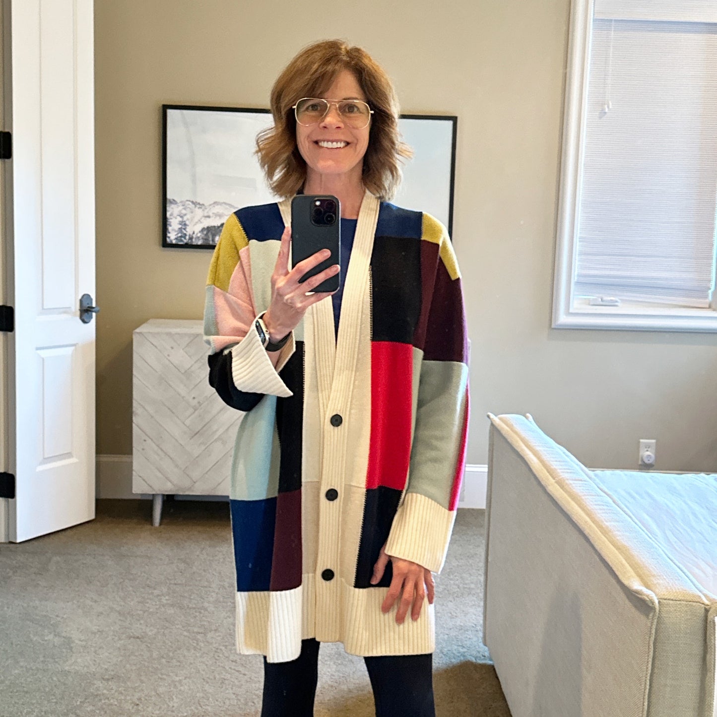 ST. JOHN Colorblock Cashmere Blend Cardigan M