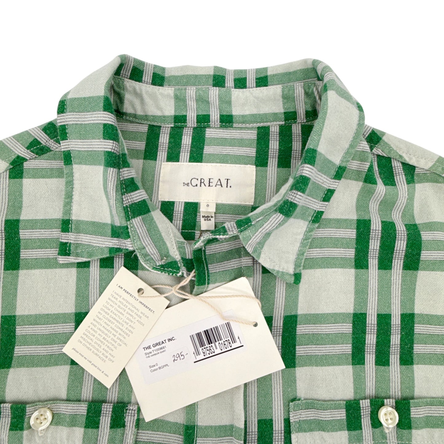 THE GREAT. The Harbor Shirt in Bright Green Pioneer Plaid 0|XS