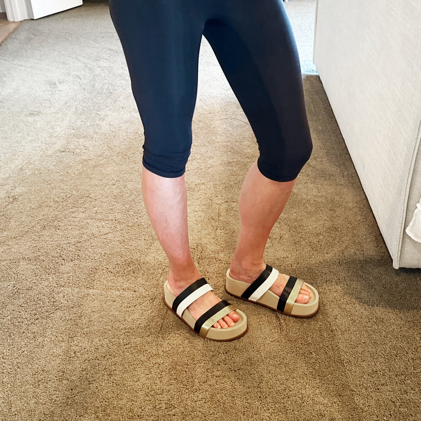 GABRIELA HEARST Striker Platform Sandal in Ivory, Gold & Black Leather 37