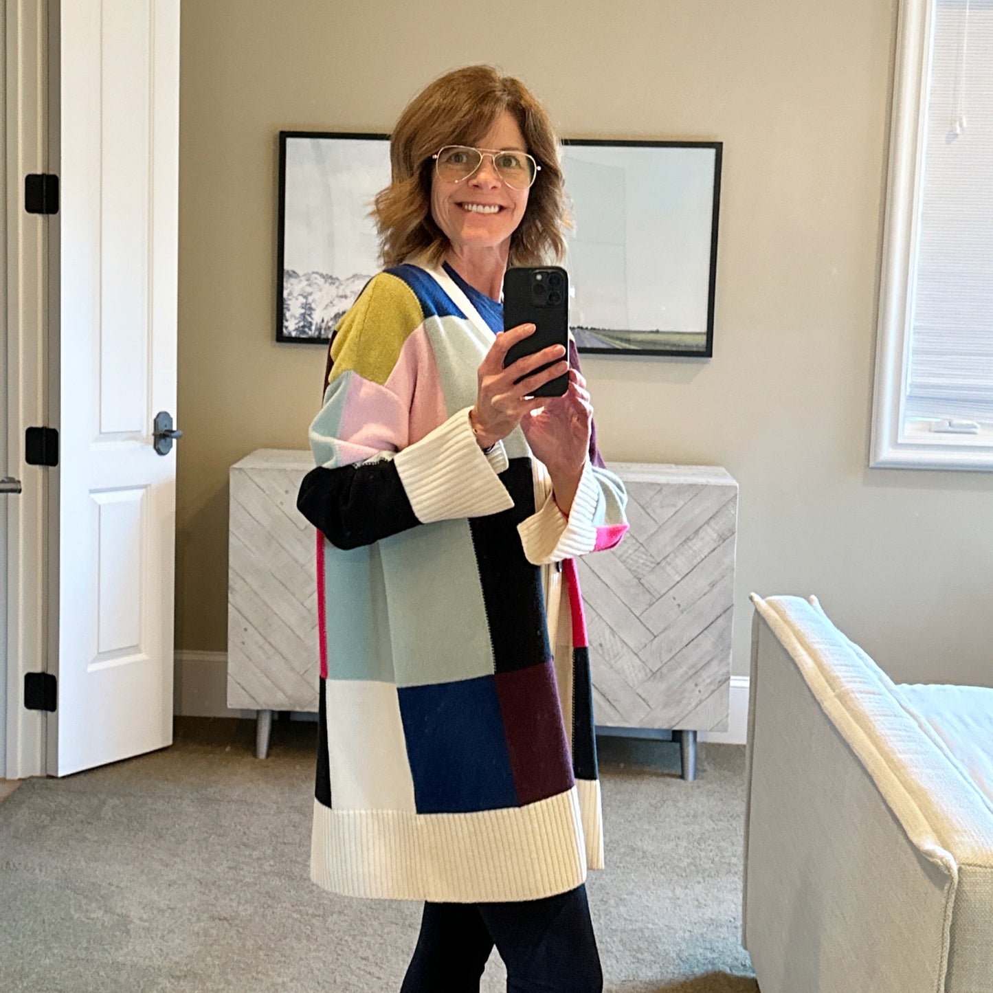 ST. JOHN Colorblock Cashmere Blend Cardigan M