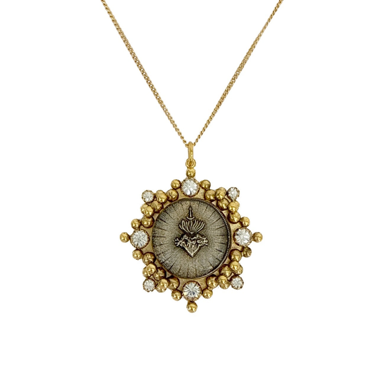VIRGINS SAINTS & ANGELS VSA Cloister Sacred Heart Charm Necklace in Gold