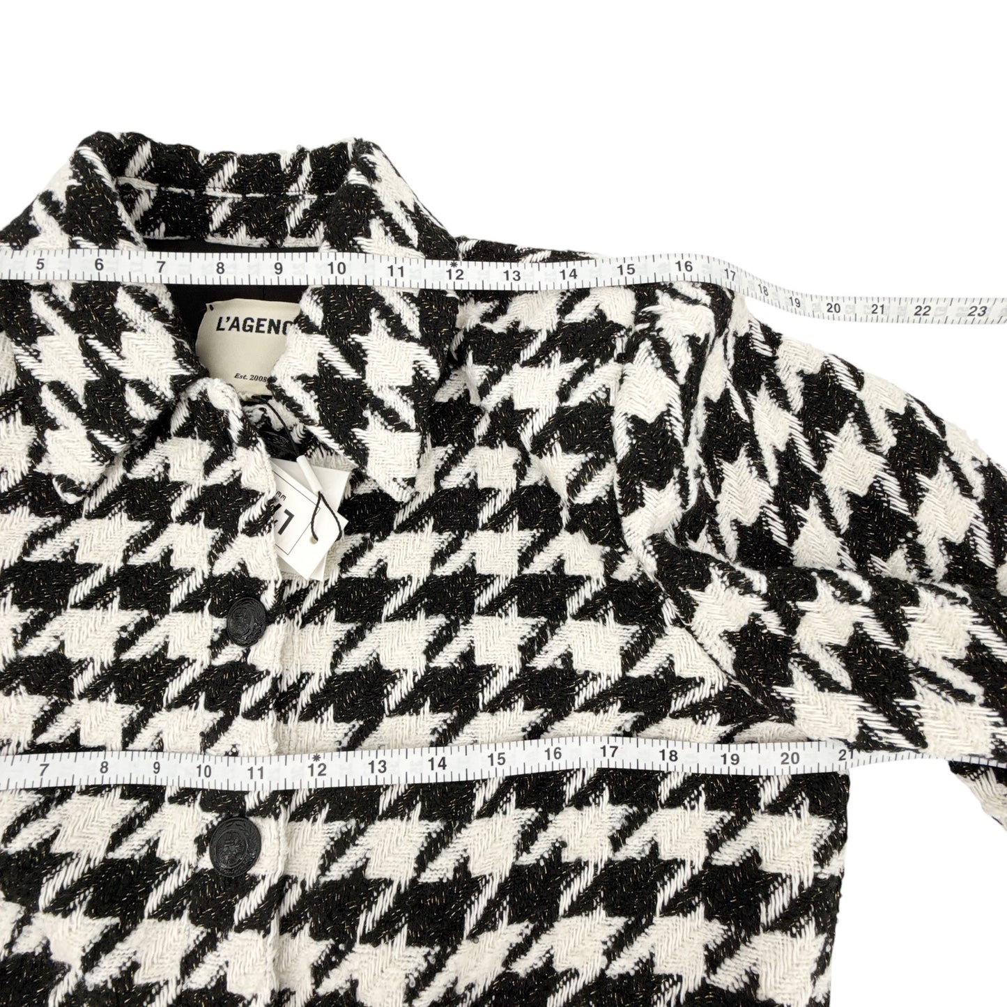 L'AGENCE Bridges Crop Jacket in Ecru Black & Gold Houndstooth 4|S
