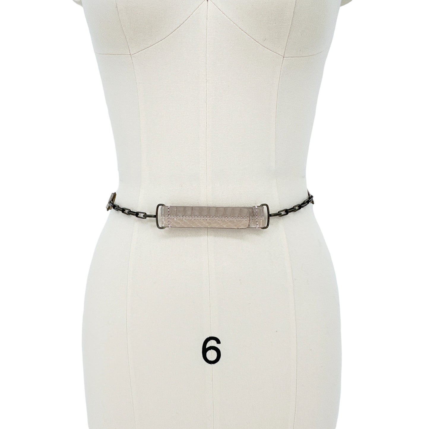 CAROLINA HERRERA Snakeskin & Leather Chain Belt In Latte S