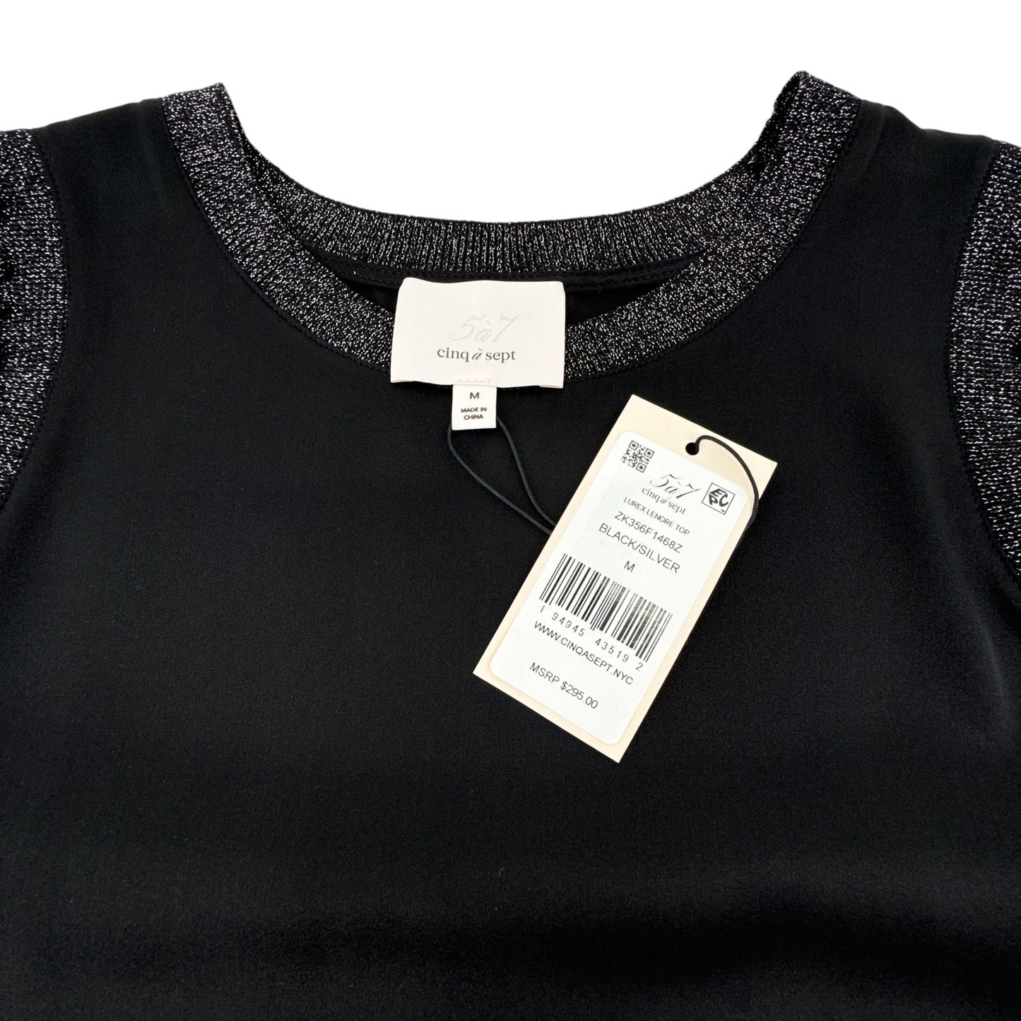 CINQ a SEPT Lurex Lenore Top in Black & Silver M