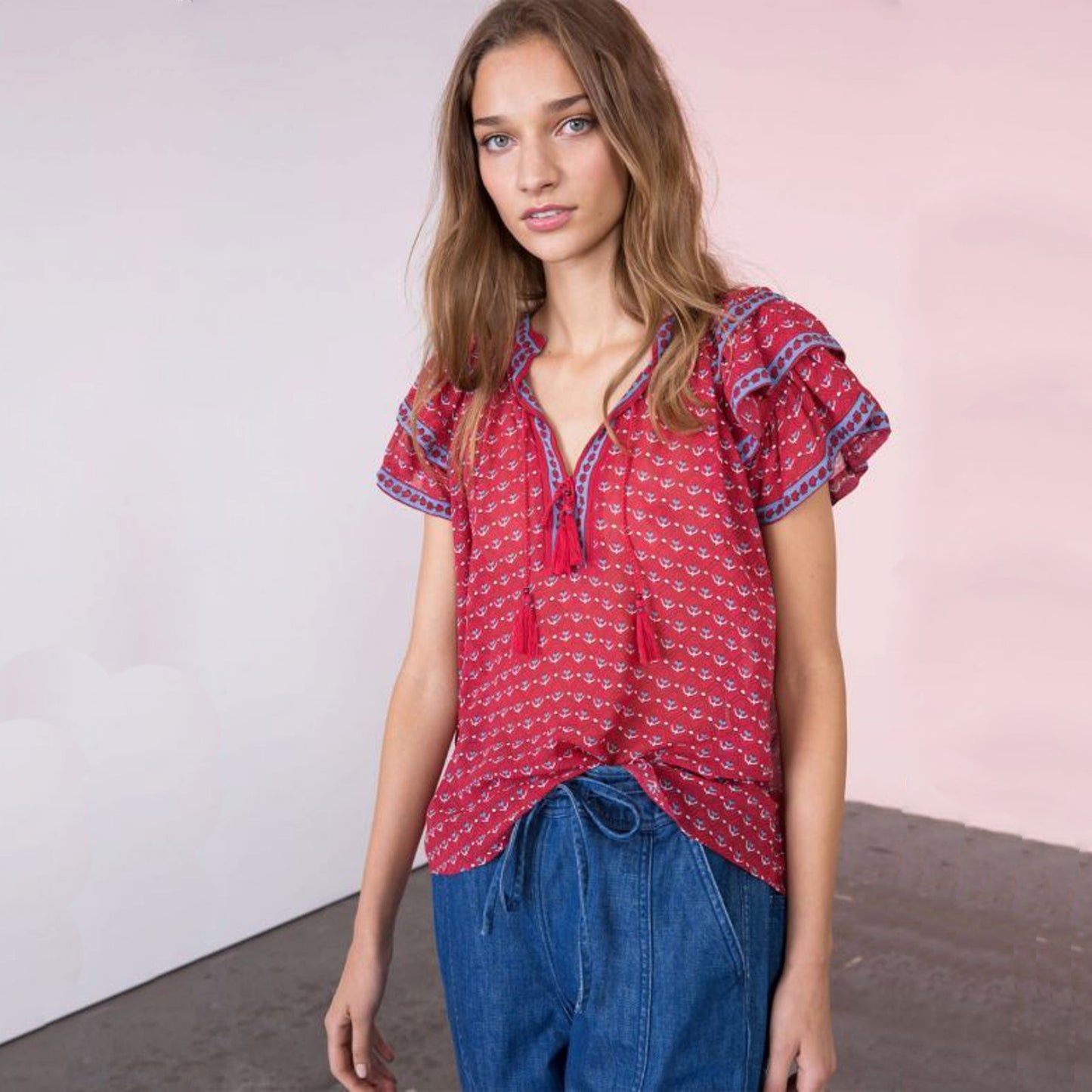 ULLA JOHNSON Silk Top in Scarlet 2