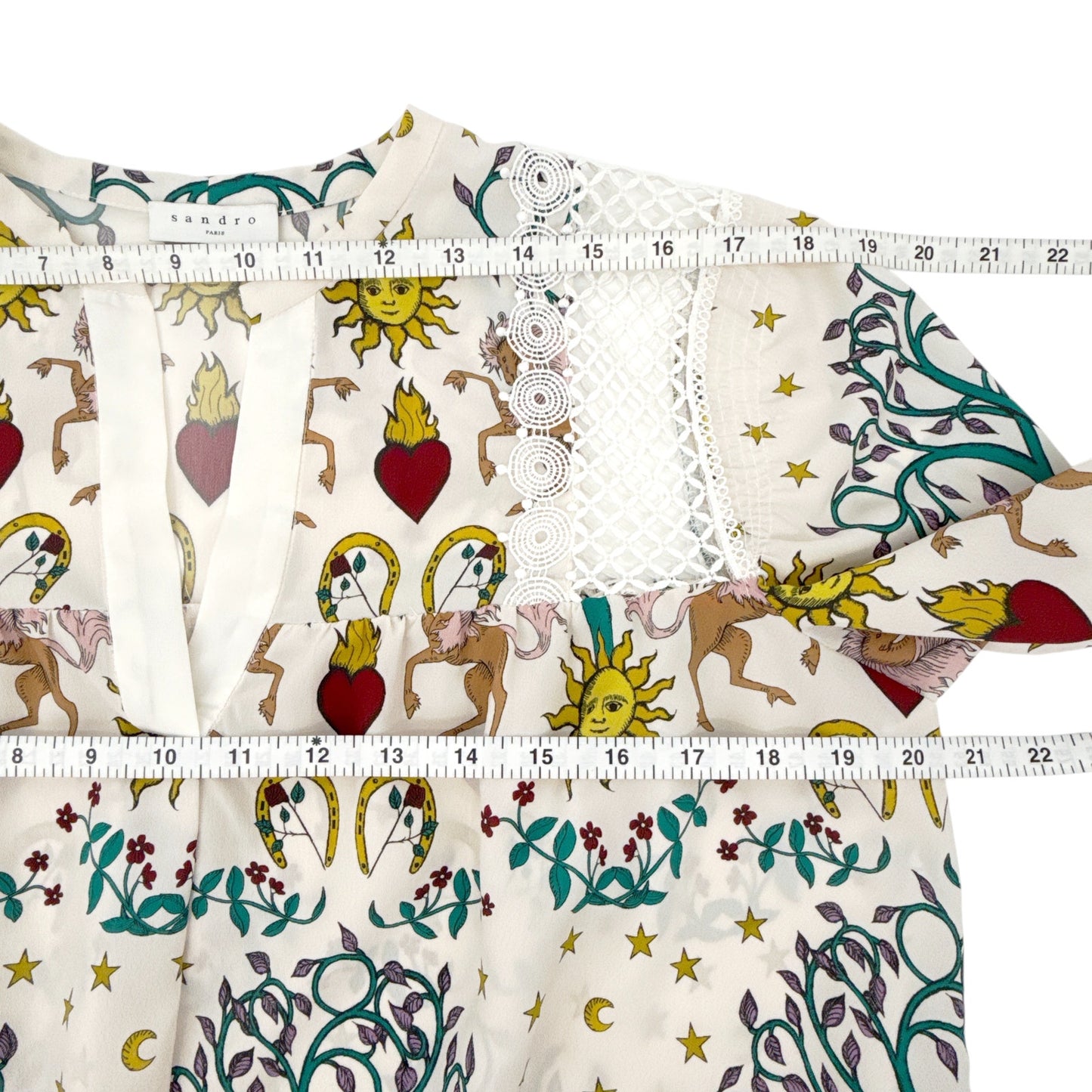 SANDRO Azucar Print Chiffon Blouse In Off White 2|M