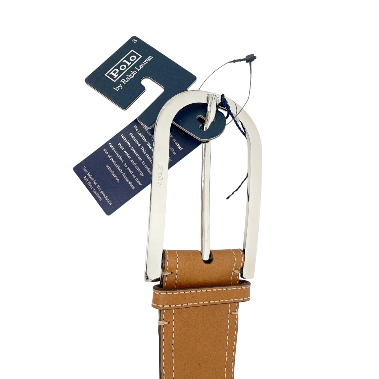 POLO RALPH LAUREN Elongated-Buckle Leather Belt in Cuoio & Silver M