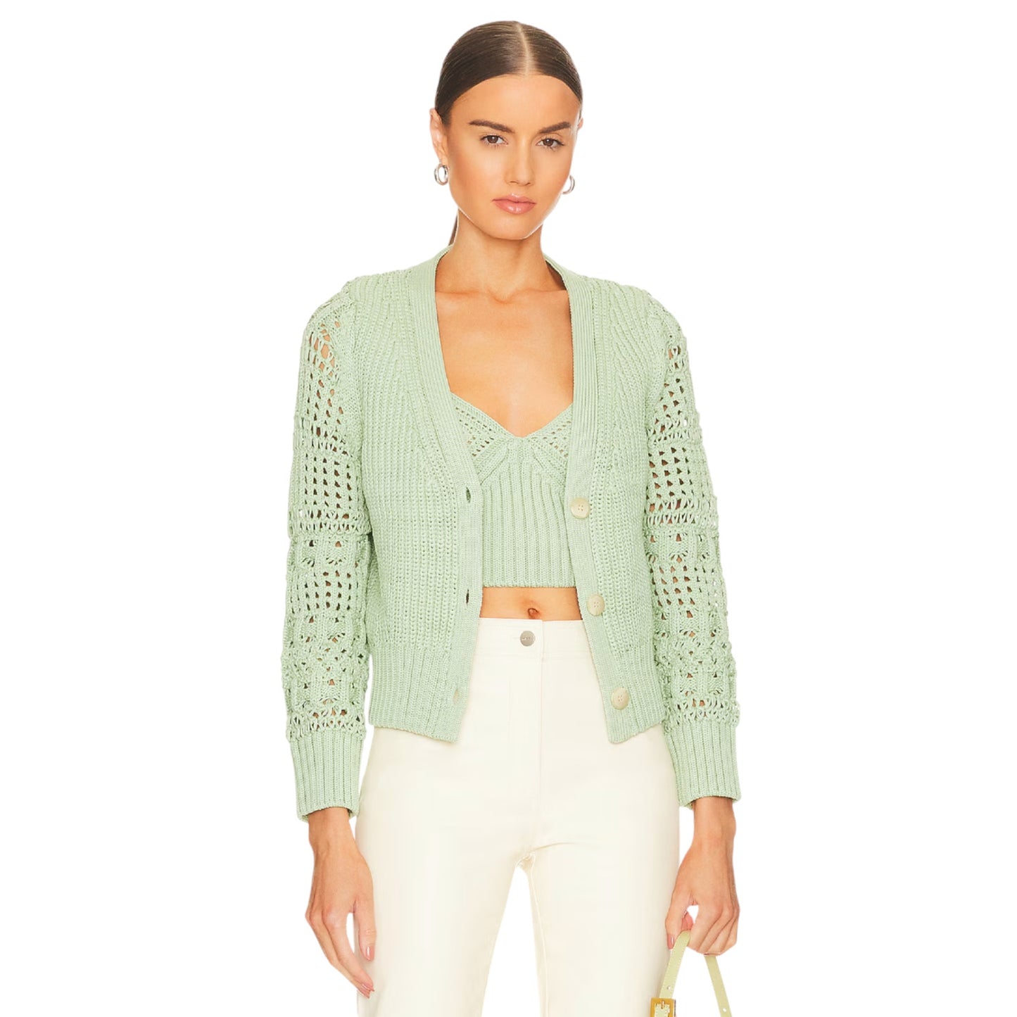 JONATHAN SIMKHAI Ambrose Crochet Cardigan in Sage S