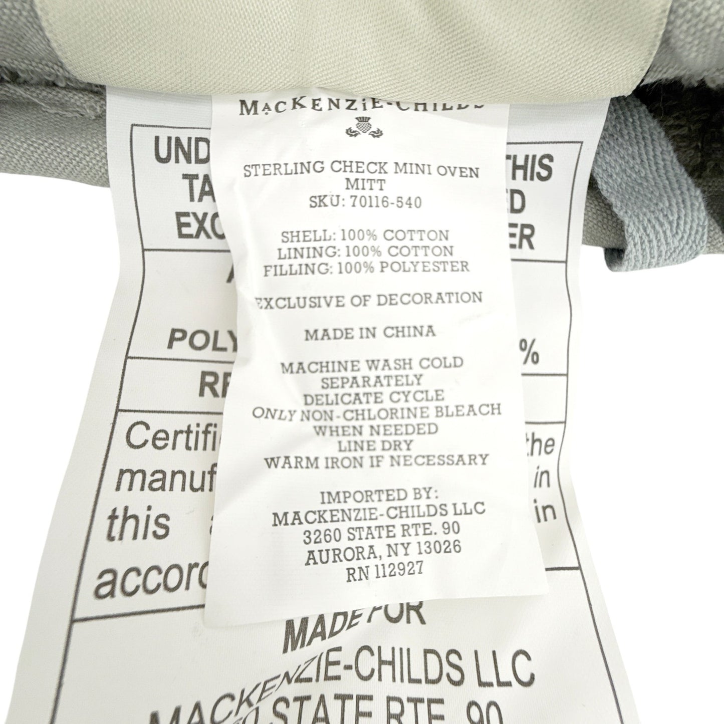 MACKENZIE-CHILDS Sterling Check Mini Oven Mitt