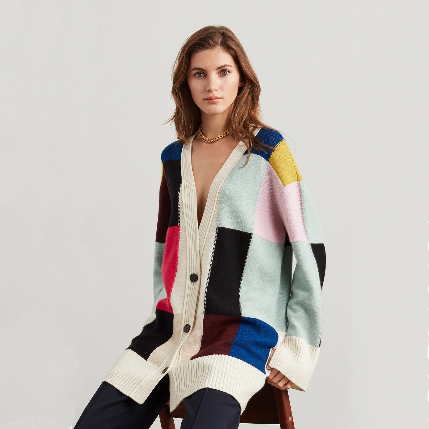 ST. JOHN Colorblock Cashmere Blend Cardigan M