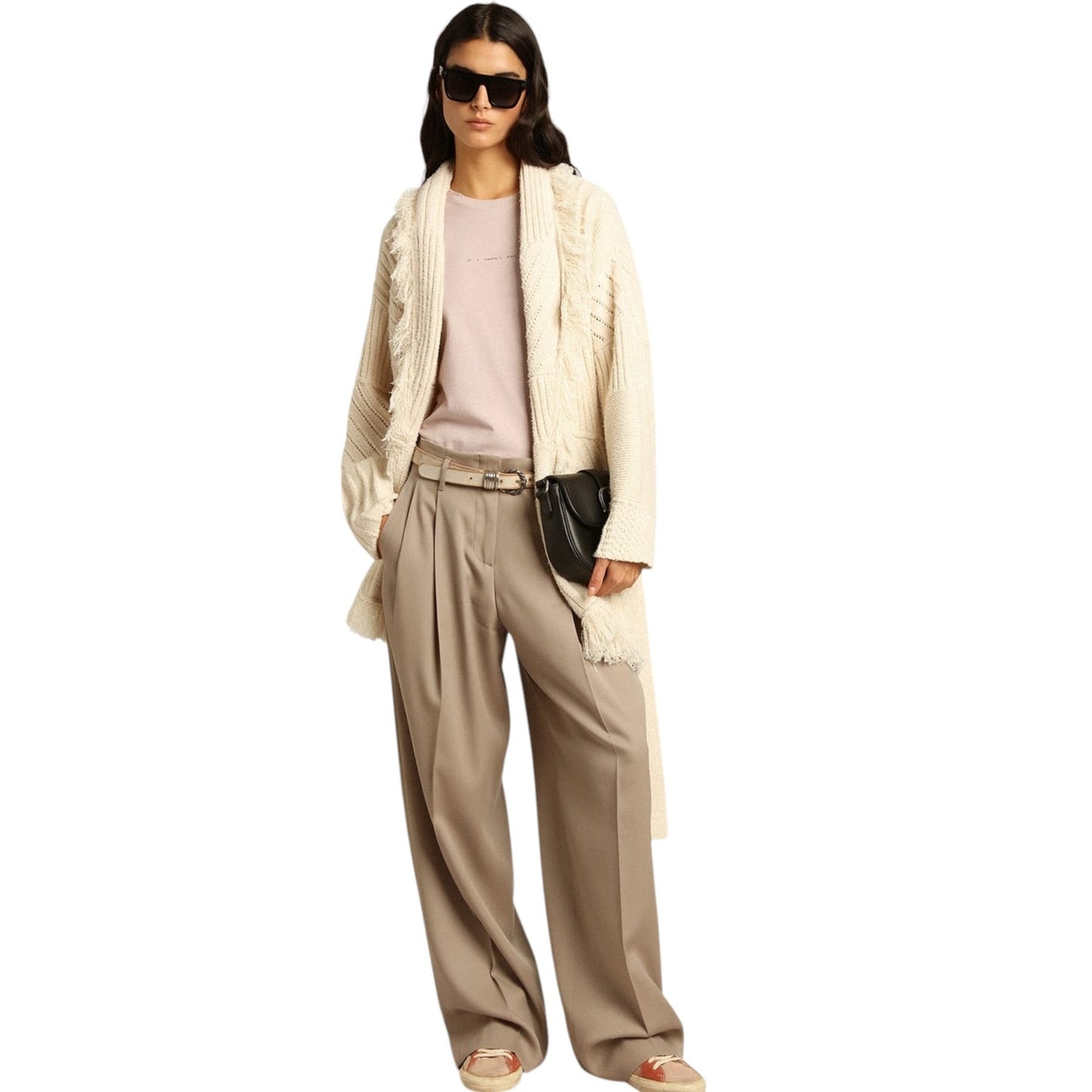 GOLDEN GOOSE Journey Knit Belted Cardigan in Papyrus M