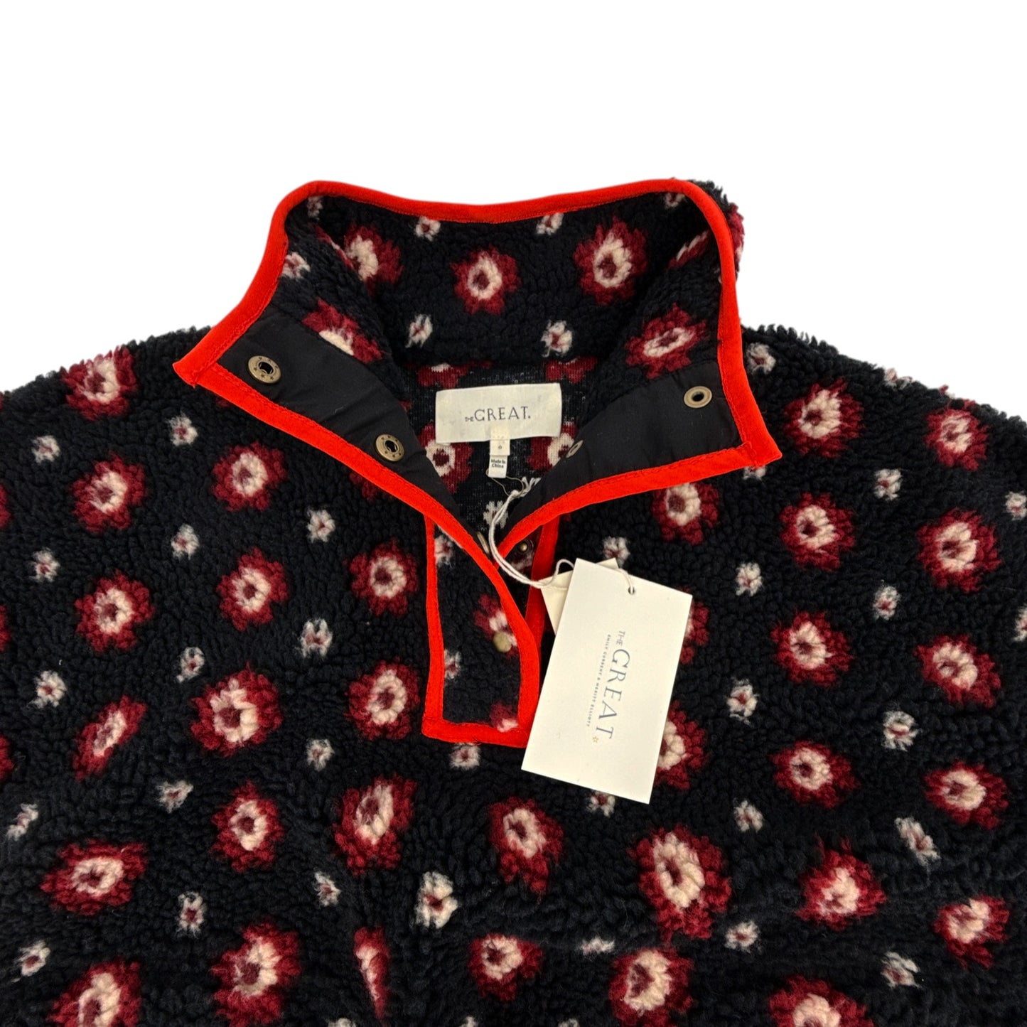 THE GREAT. The Countryside Pullover in Navy Geo Daisy 0|XS
