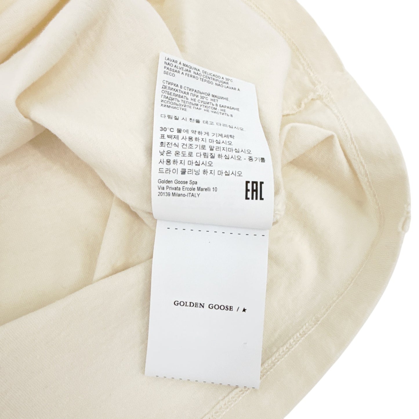 GOLDEN GOOSE Aged White Cotton Tee with Print & Embroidery M