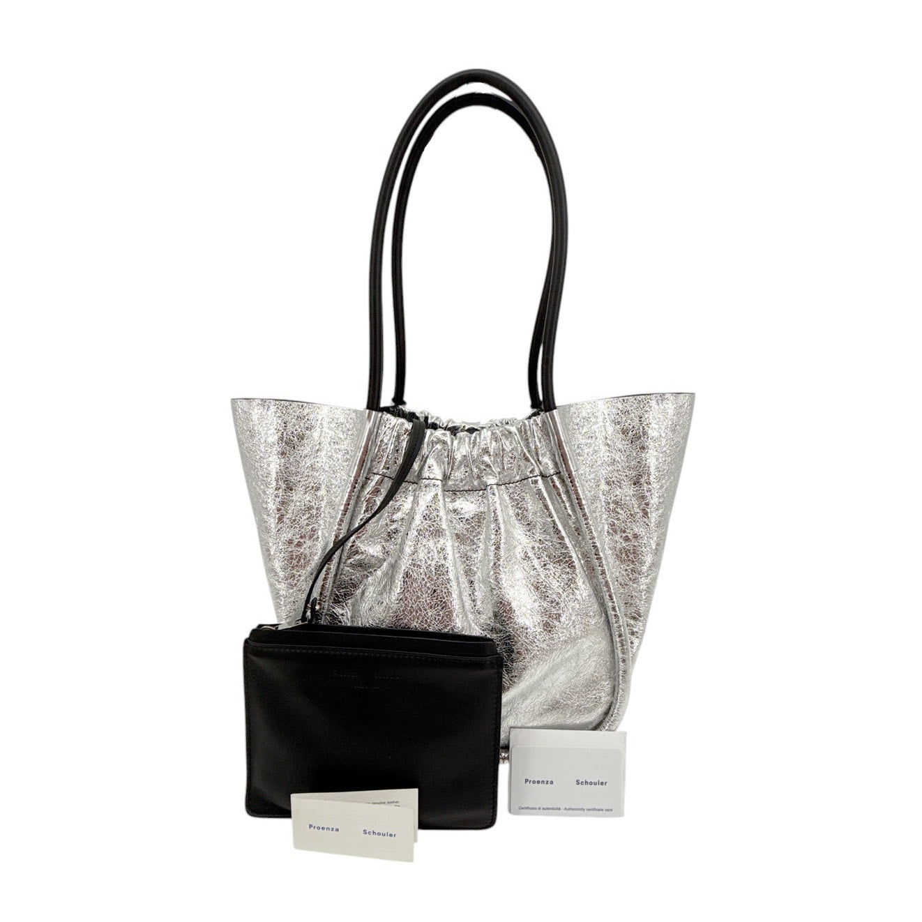 PROENZA SCHOULER Large Ruched Tote in Metallic Crinkled Leather
