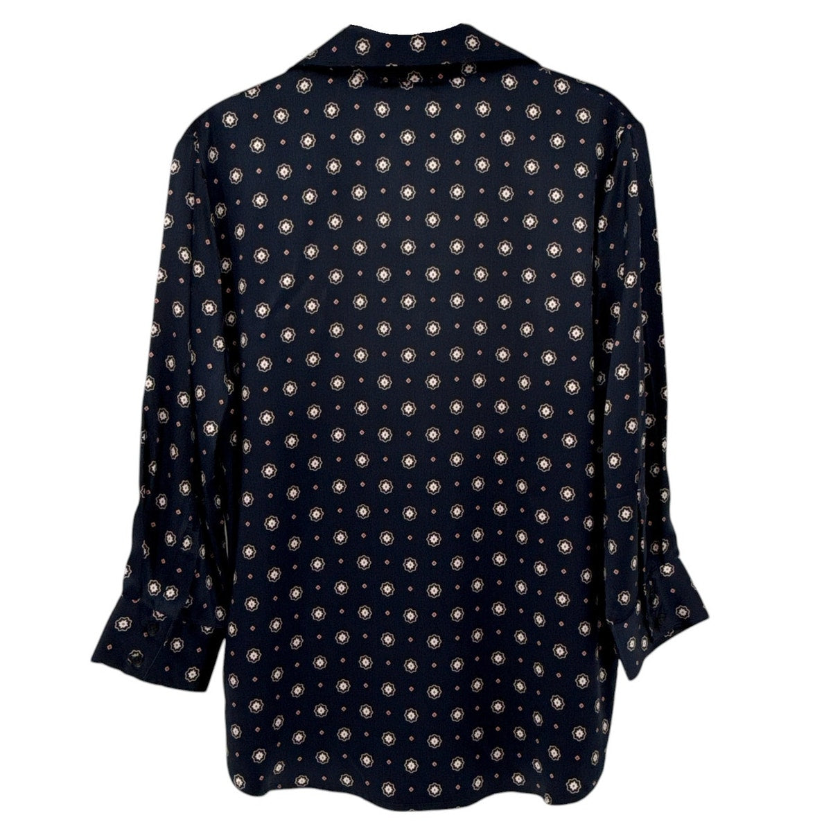 ANINE BING Billie Medallion Print Silk Blouse In Tie Print Navy S