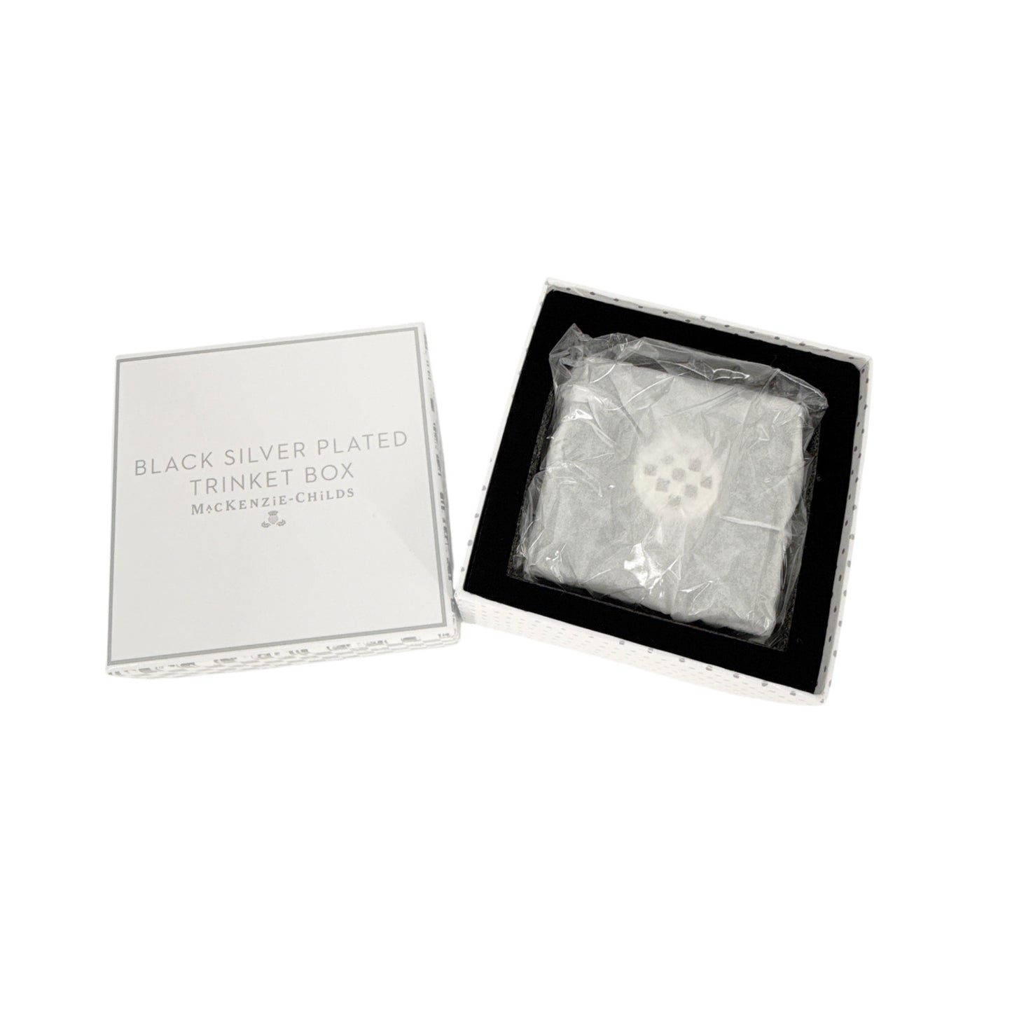 MACKENZIE-CHILDS Black Silver Plated Trinket Box with Check Knob