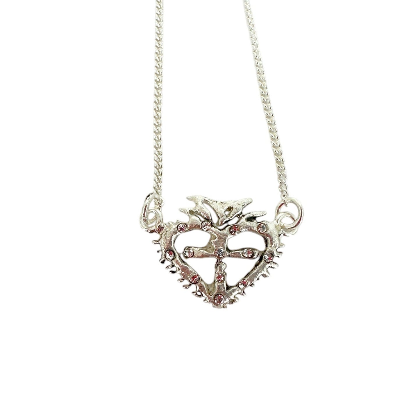 VIRGINS SAINTS & ANGELS VSA Queen of Hearts Petite Crystal Logo Necklace Silver