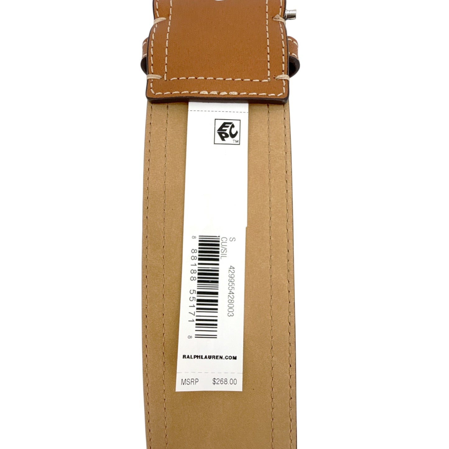 POLO RALPH LAUREN Elongated-Buckle Leather Belt in Cuoio & Silver S