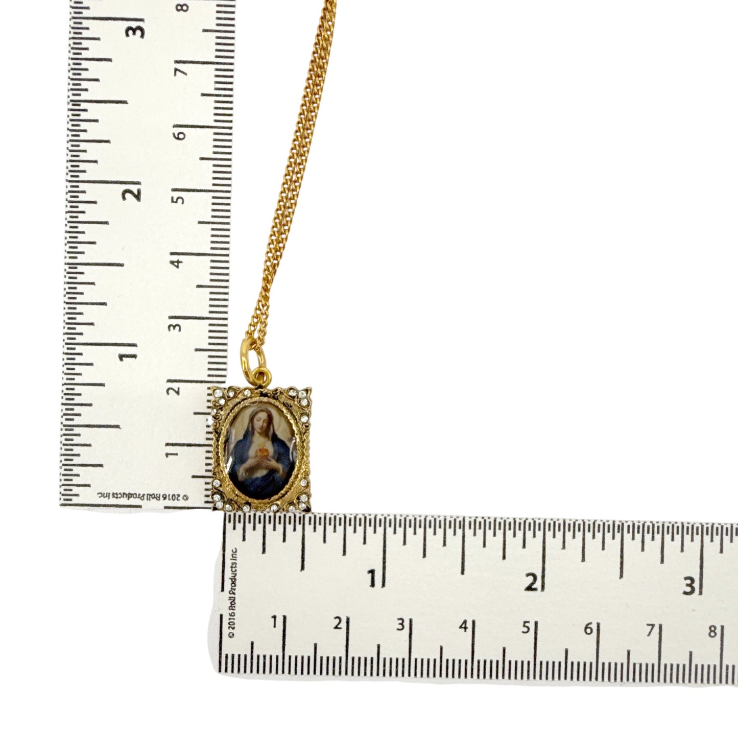 VIRGINS SAINTS & ANGELS VSA Retablo Square Frame Charm Necklace in Gold