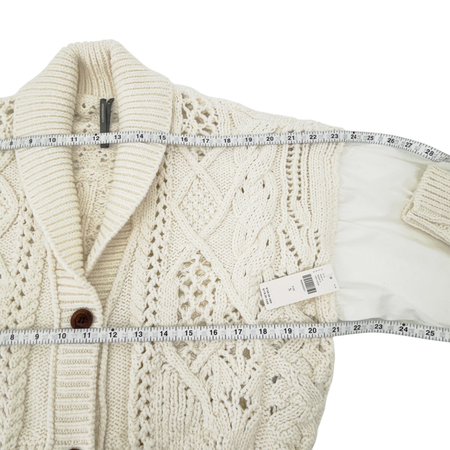 ANTHROPOLOGIE Balloon-Sleeve Twofer Cable-Knit Cardigan Sweater S