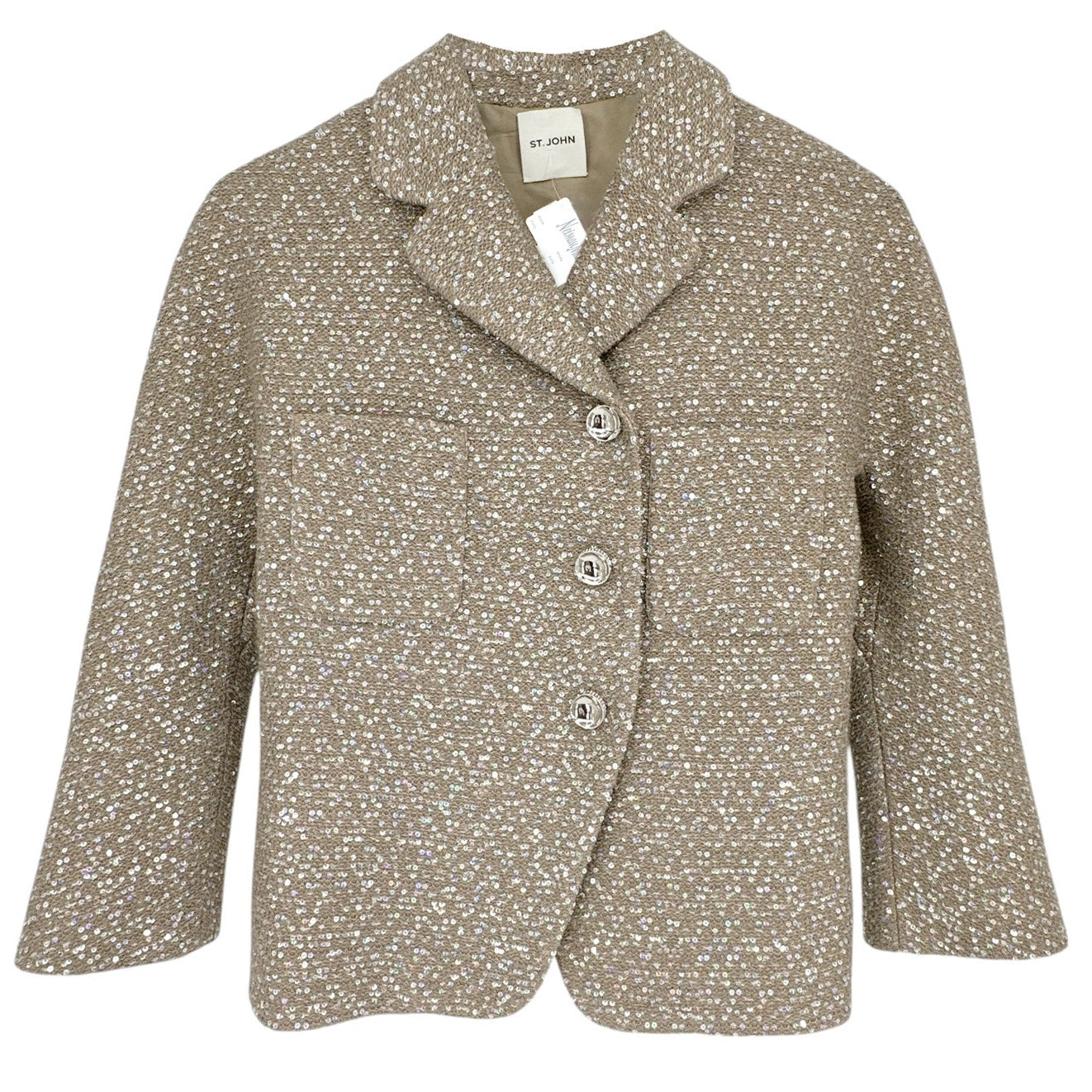 ST. JOHN Textured Sequin Knit Collared Jacket 4|S