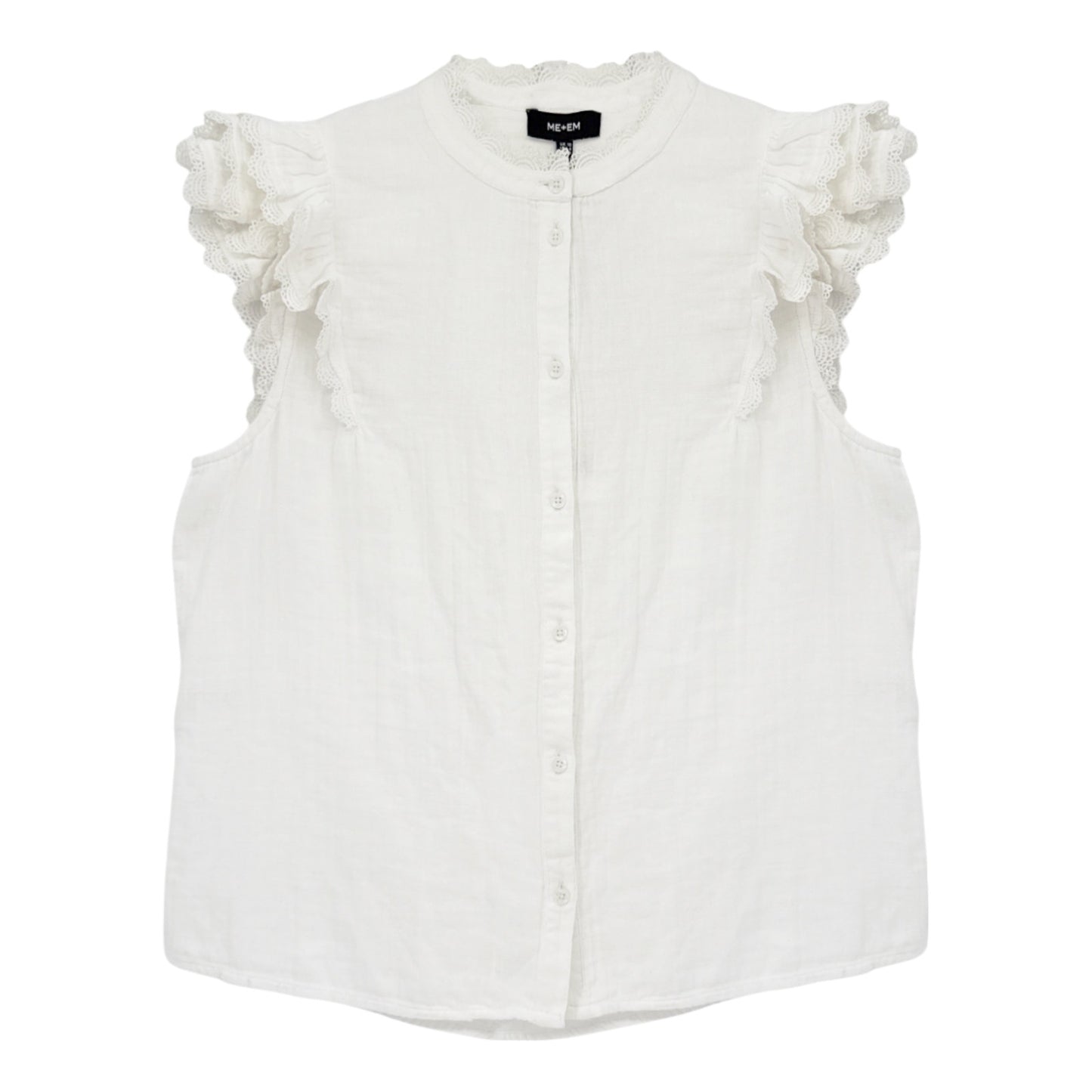 ME+EM Cheesecloth Ruffle Sleeveless Blouse In Soft White