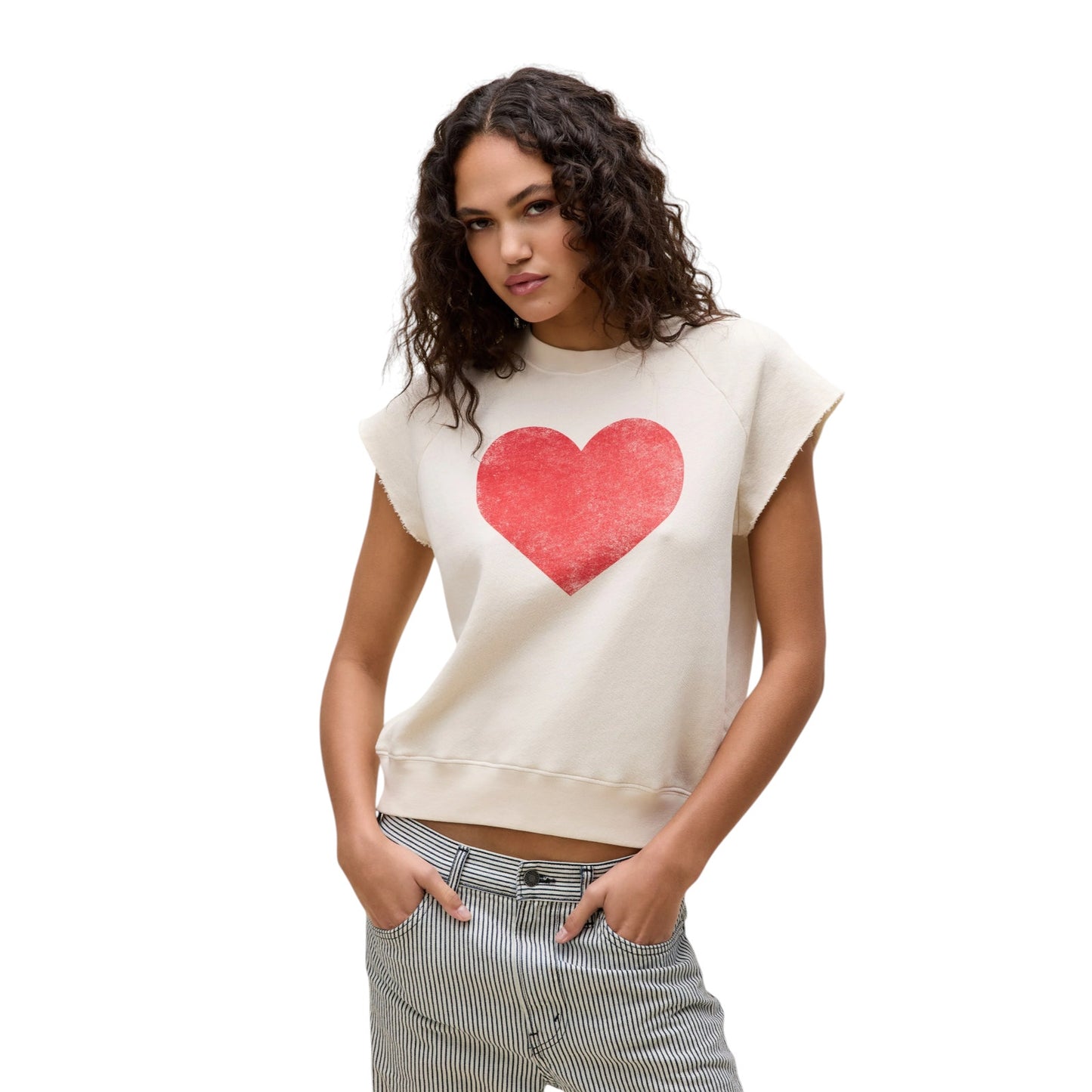 DAYDREAMER Heart Cutoff Sweatshirt in Dirty White S